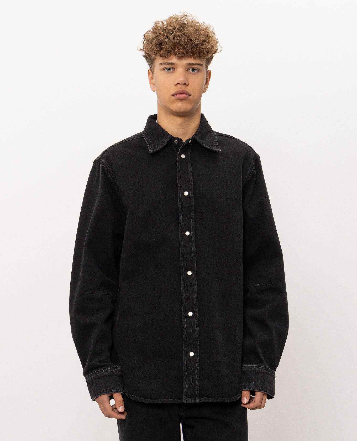 Black denim shirt with logo embroidery Off-White 3