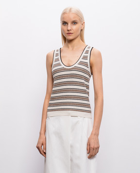 Brunello Cucinelli Ivory striped lurex T-shirt MAZ263800P