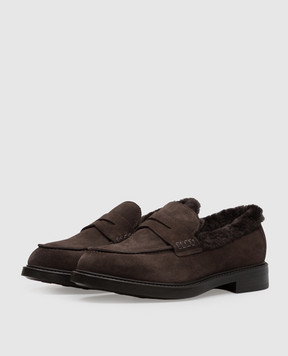 Doucal's Brown suede loafers with fur trim DD8738BRUGUM252