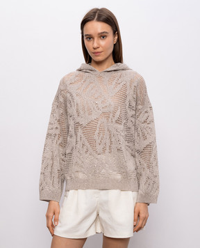 Brunello Cucinelli Beige linen jumper with hood MDT771009