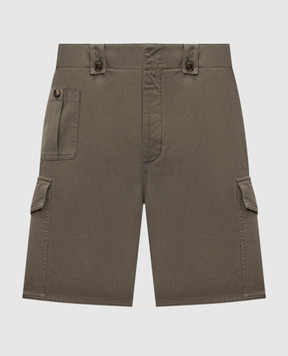 Brunello Cucinelli Khaki cargo shorts with linen MP44DU0075