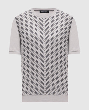 Stefano Ricci Gray T-shirt with patterned silk K818115G10F26281