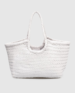 Dragon Nantucket White Woven Leather Tote Bag DGS68822
