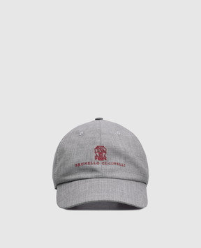 Brunello Cucinelli Grey wool cap with logo embroidery M032P9850