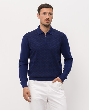 Stefano Ricci Blue wool and silk patterned polo shirt KE06018P30E26304