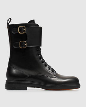 Santoni Black leather boots with straps WTYW72409NERNDYL