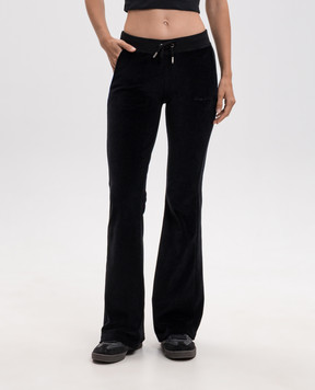 Sporty & Rich Black velour track pants with crystals PA06771326BA01
