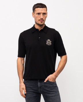 Dolce&Gabbana Black cotton polo shirt with monogram logo GXZ02ZJBCIU