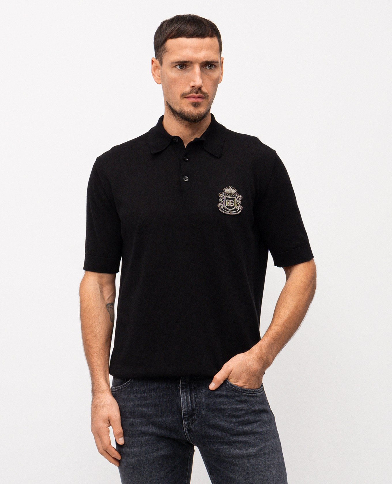 

Black cotton polo shirt with monogram logo Dolce&Gabbana