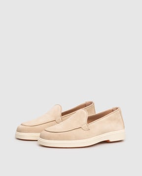 Santoni Beige suede loafers with textured logo WUYA72027TISNORB