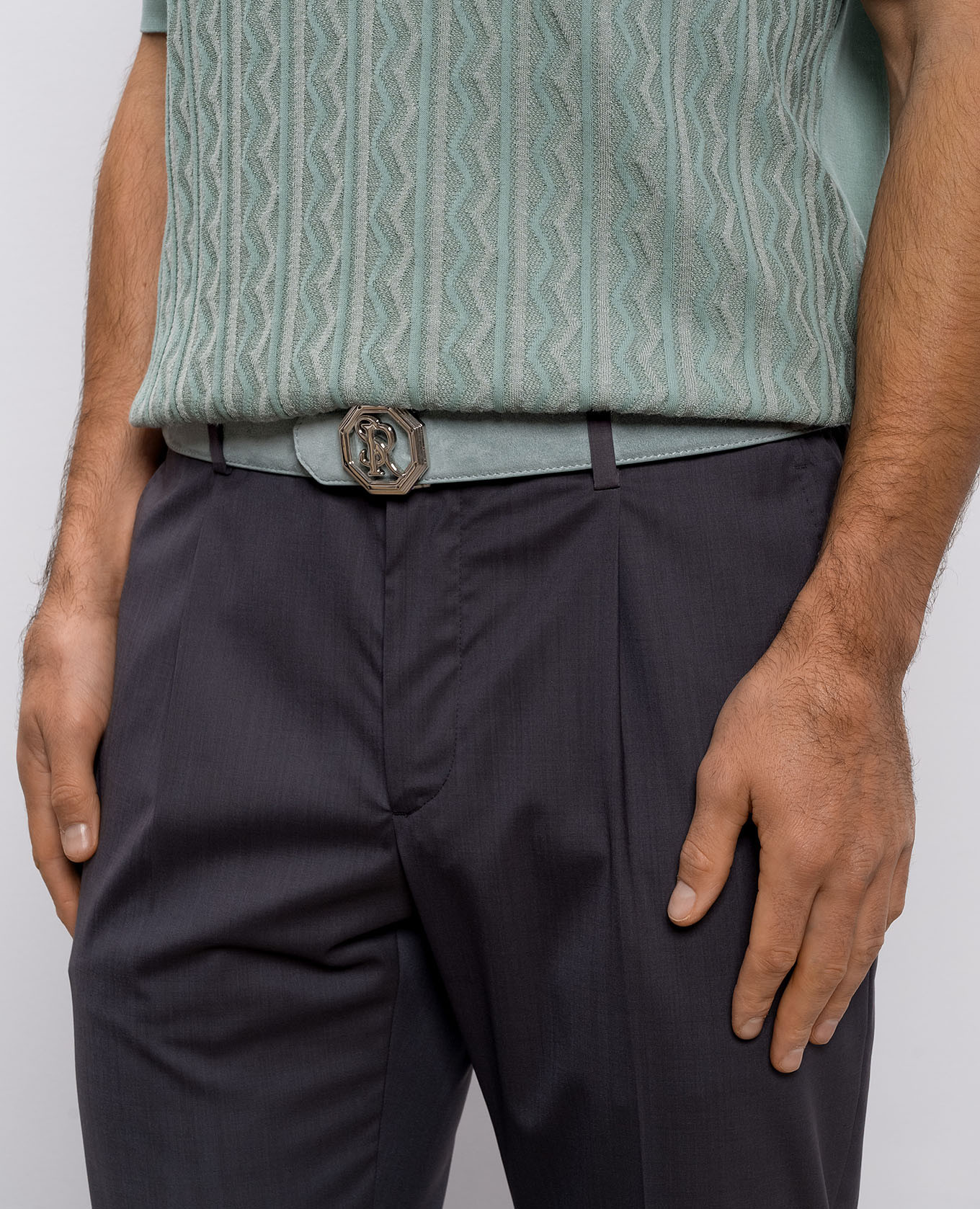 

Green suede belt with monogram logo Stefano Ricci