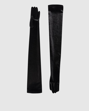 Richard Quinn Black velvet long silk gloves RQSS26GLOVESVELVET
