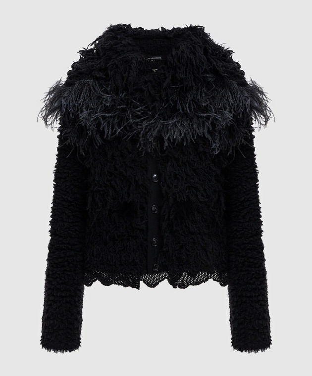 Ann Demeulemeester - Black cardigan with wool and ostrich feathers