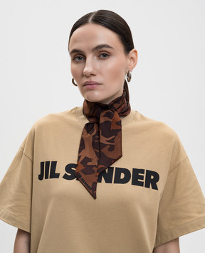 Jil Sander Brown silk twill ribbon in a pattern with a logo J53TF0005J40084