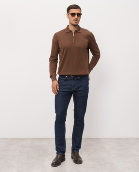 Stefano Ricci Brown cashmere and silk polo with zipper K606125P30F26302