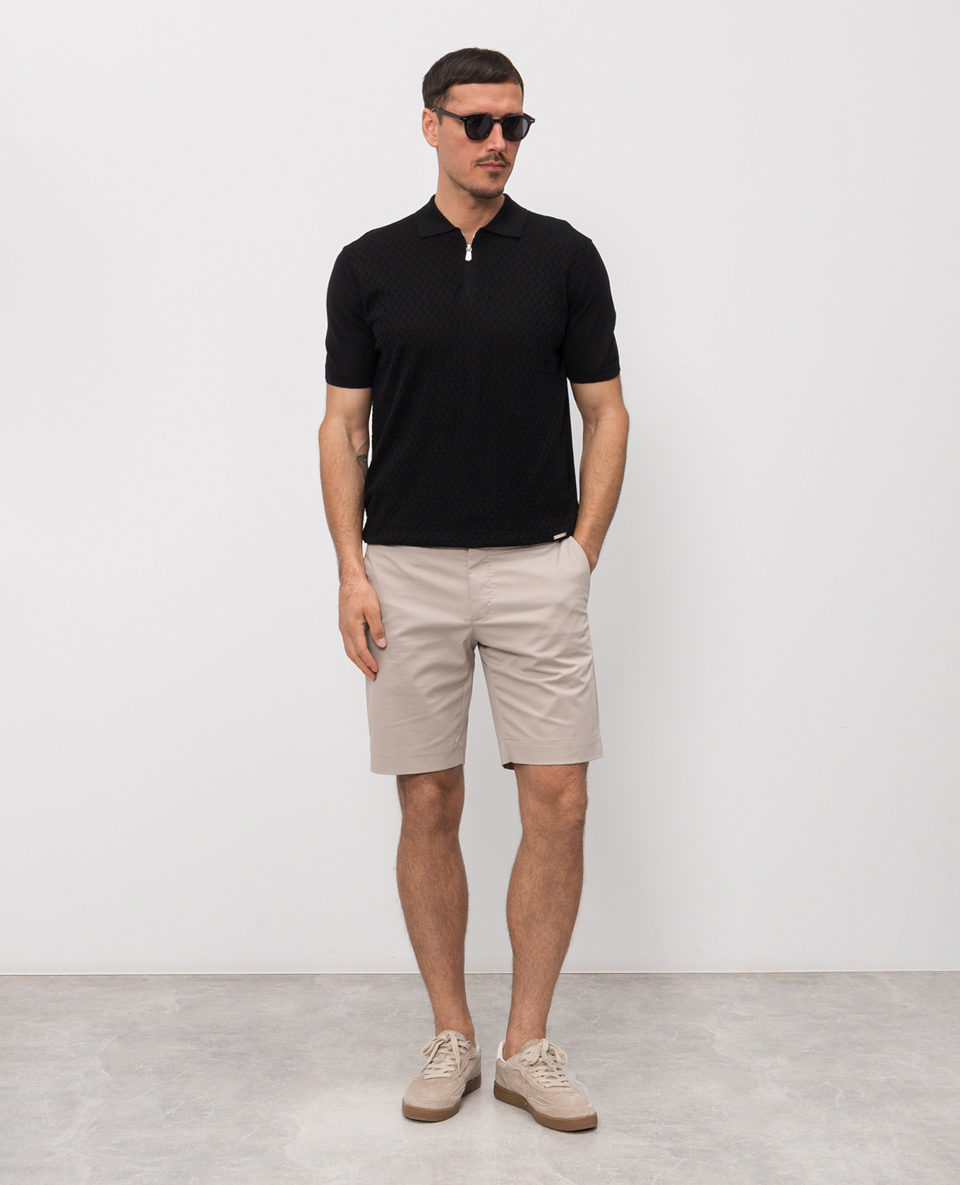 Black silk polo with geometric pattern Enrico Mandelli 2