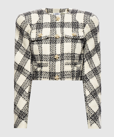 Ivory checked cropped jacket