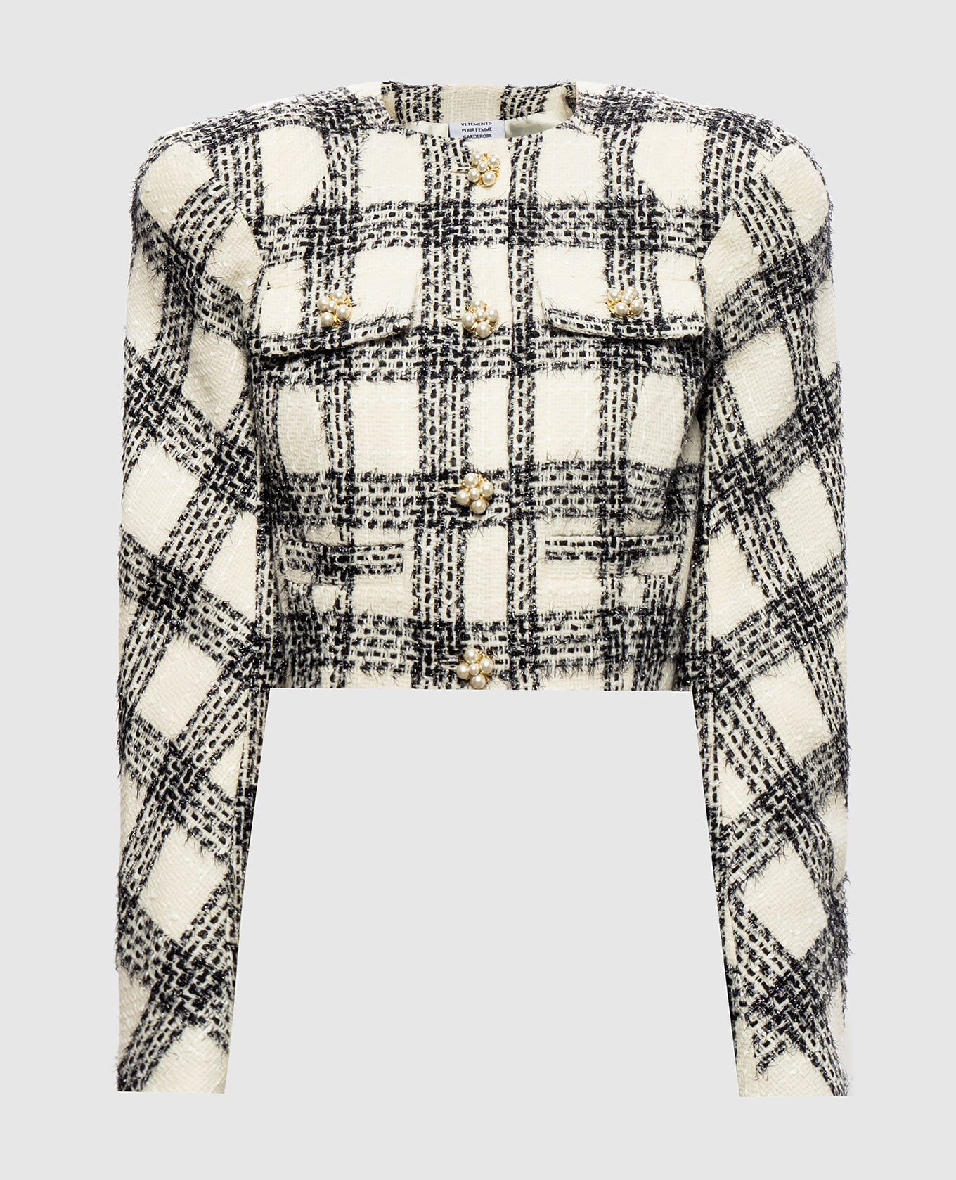 Ivory checked cropped jacket