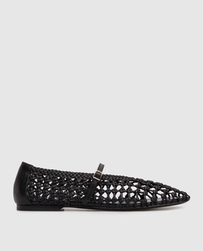 Babe Pay Pls Black leather ballet flats with weaving BALETY