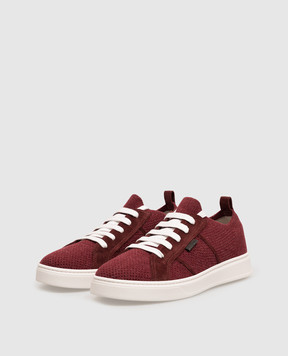 Brunello Cucinelli Children's burgundy sneakers made of wool, cashmere and silk BZ6001G432