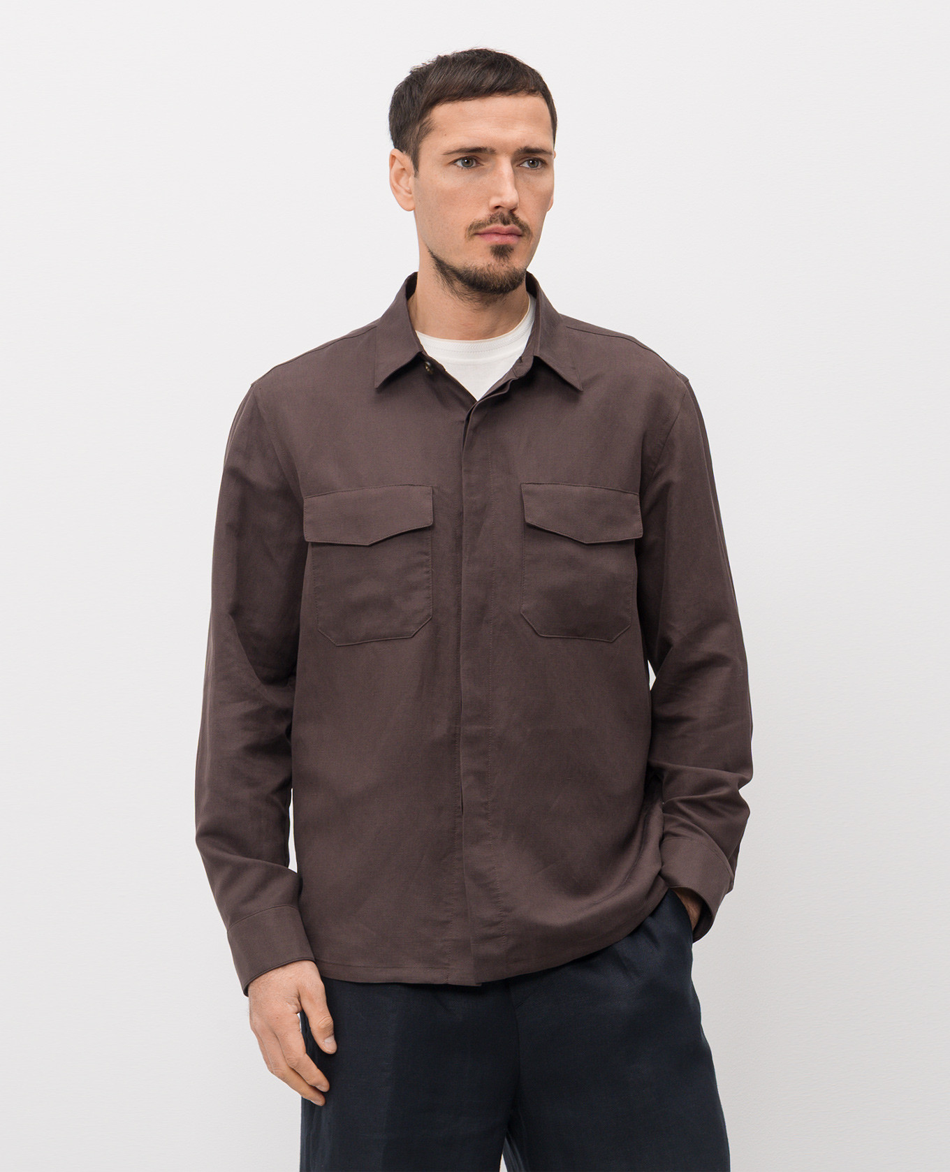 

Brown linen and silk shirt Canali