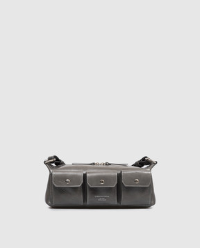 Christian Villa Grey leather cross-body bag with logo print 06499