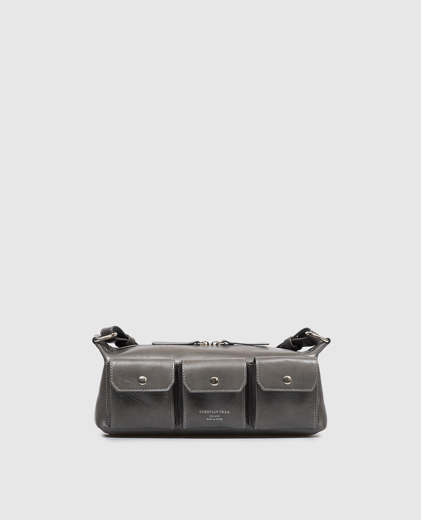 Grey leather cross-body bag with logo print