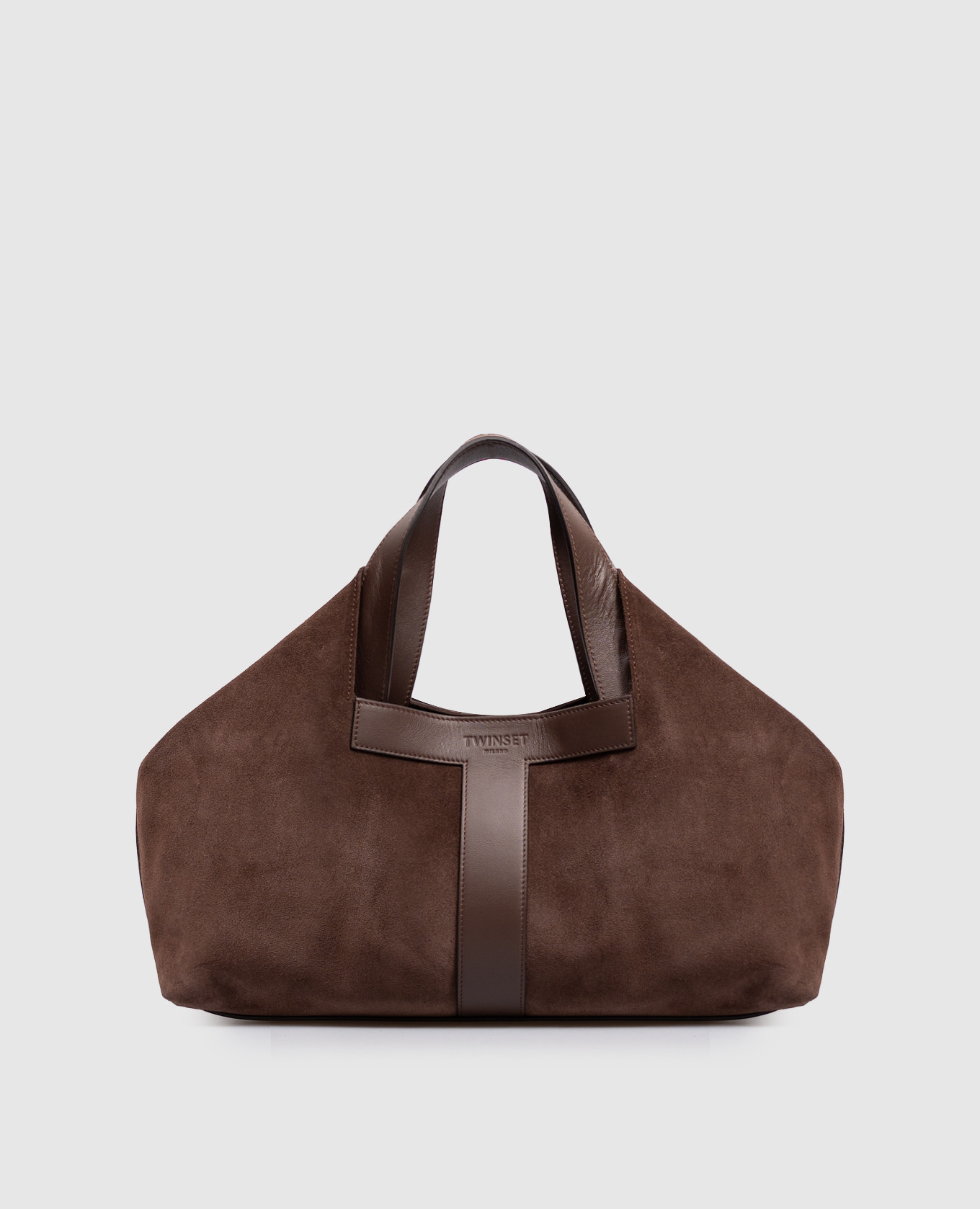 Brown suede tote bag with logo embossing