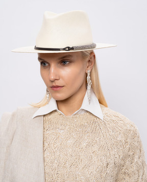 Brunello Cucinelli Ivory straw fedora hat with monil chain MCAP90036
