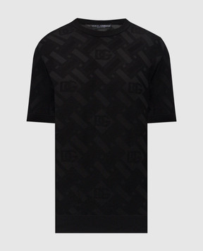 Dolce&Gabbana Black silk T-shirt with logo pattern GXX03TJBSOC