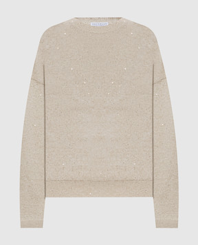 Brunello Cucinelli Beige linen jumper with sequins MDT746410