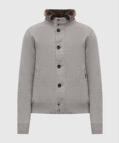LEVIONLE gray wool and cashmere down jacket with fur