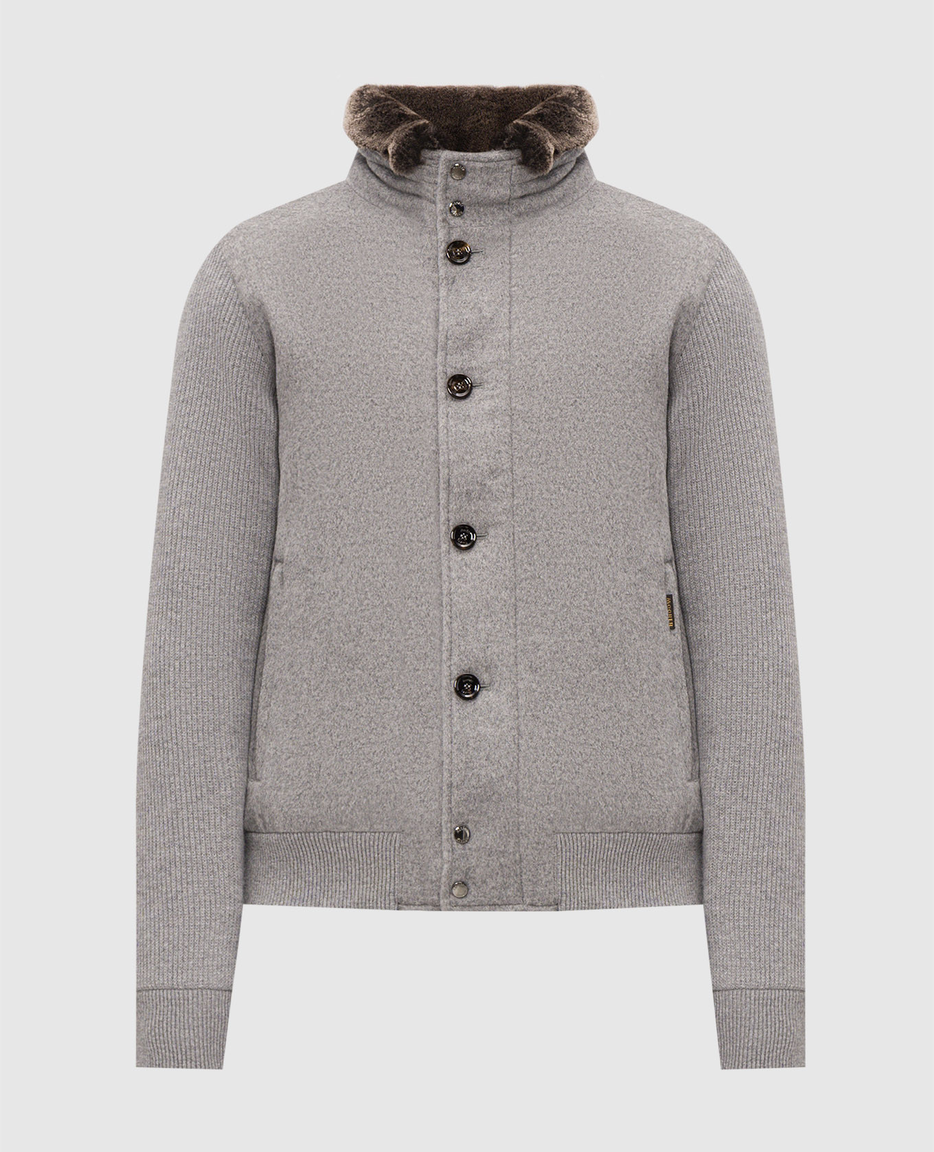 LEVIONLE gray wool and cashmere down jacket with fur