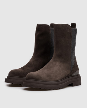 Brunello Cucinelli Brown suede Chelsea boots with monil chain MZSFG3307P