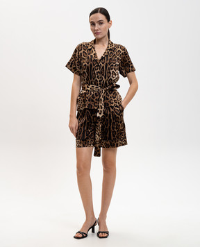 Dolce&Gabbana Brown silk blouse with animal print F5G67TFSAXY