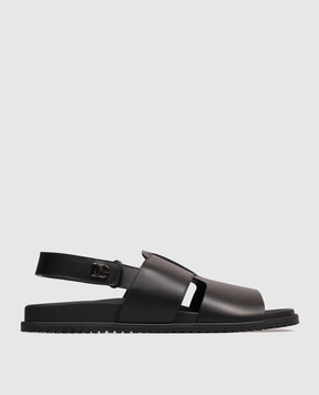 Dolce&Gabbana Black leather sandals with monogram logo A80571A0118