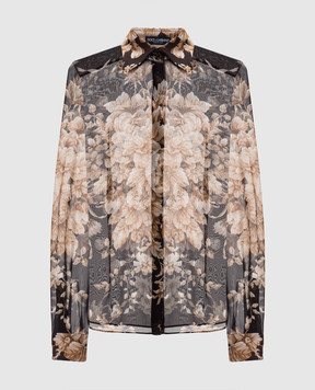 Dolce&Gabbana Brown silk blouse with floral print F5R64TIS1ZO