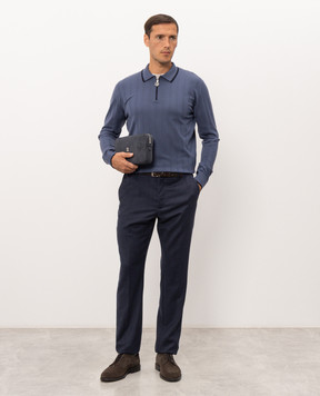 Stefano Ricci Blue wool polo shirt with embroidered logo K303024P30F26346