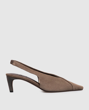 Brunello Cucinelli Brown suede slingbacks with chain MZSFC3368P