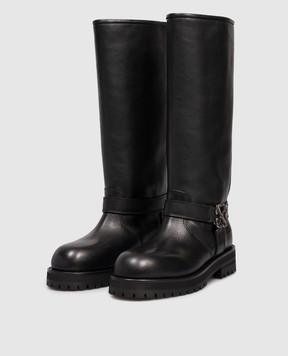 Off-White Black leather boots with Arrow emblem OWIE04OC99LEA001