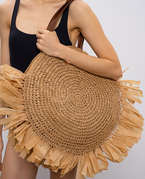 Twinset Beige woven tote bag with fringe 261LB7BAA