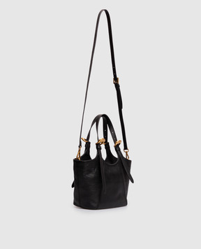 Twinset Black leather tote bag with logo embossing 262TB7195
