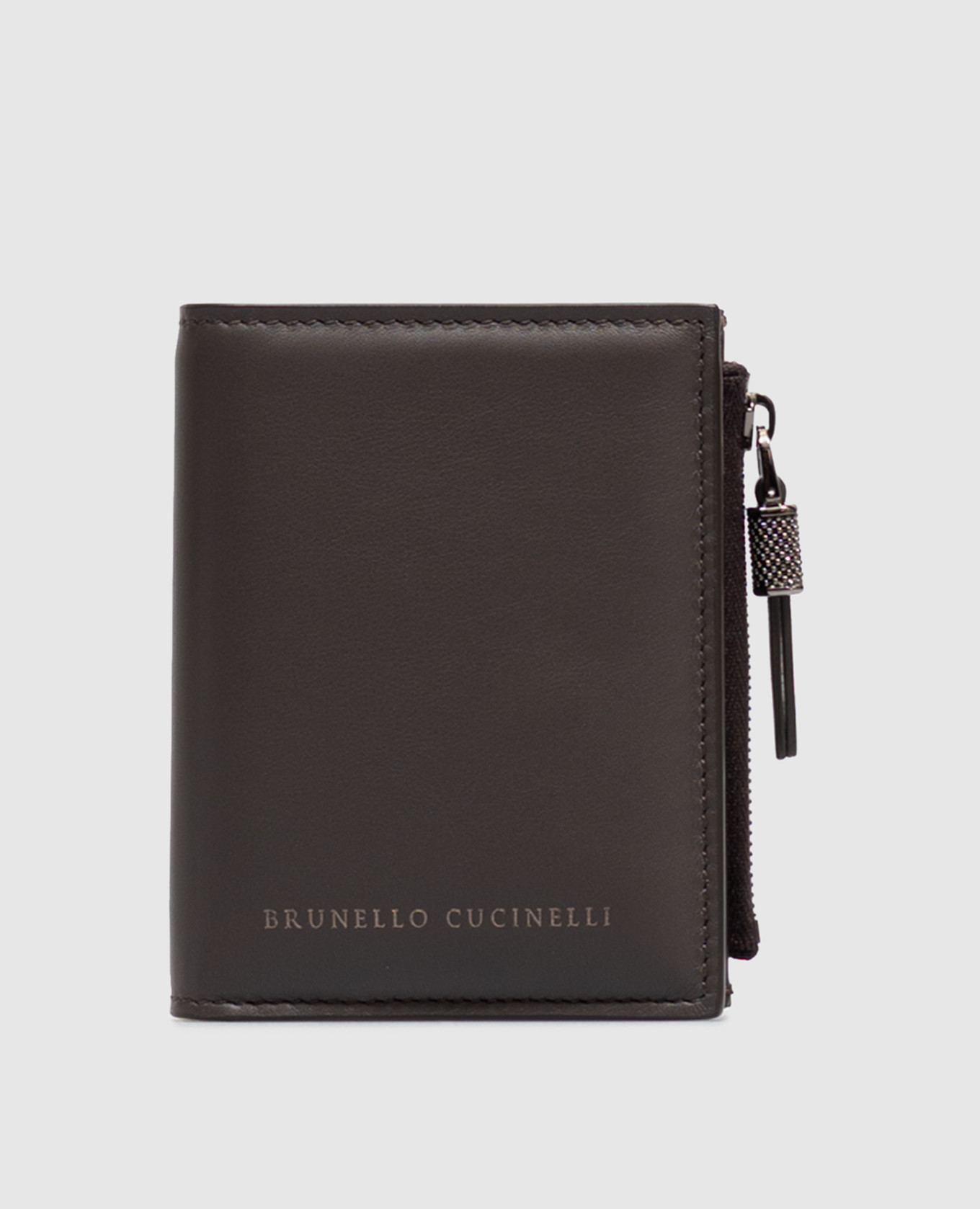 Brown leather wallet with logo print Brunello Cucinelli