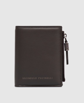 Brunello Cucinelli Brown leather wallet with logo print MWCRM2718