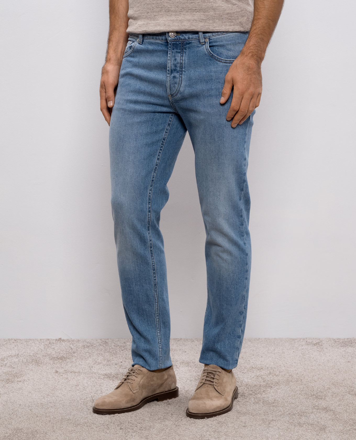 

Blue jeans with logo patch Brunello Cucinelli, Light blue