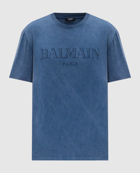 Balmain Blue T-shirt with embroidered logo GH1EG000BC72