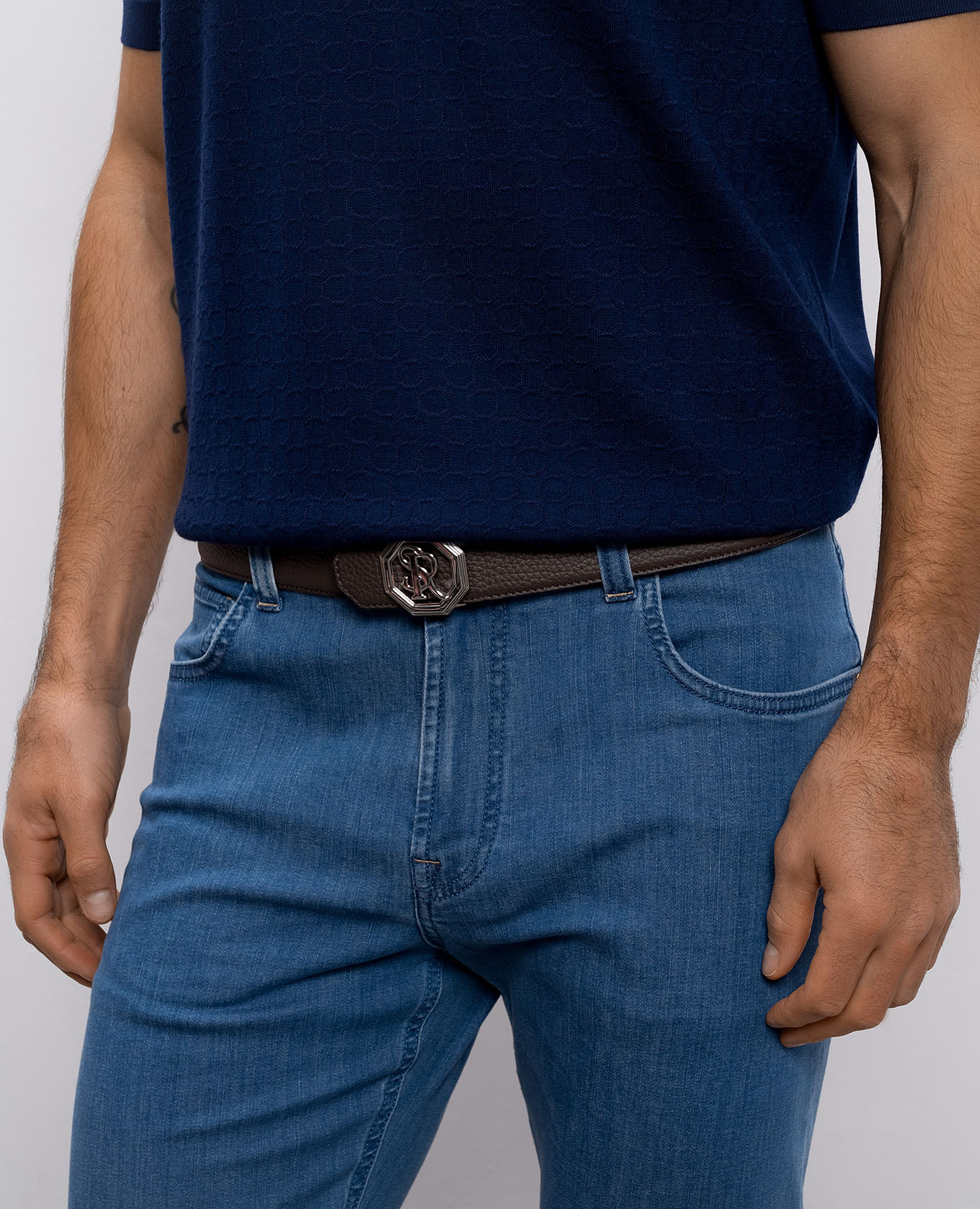 

Brown leather belt with monogram logo Stefano Ricci