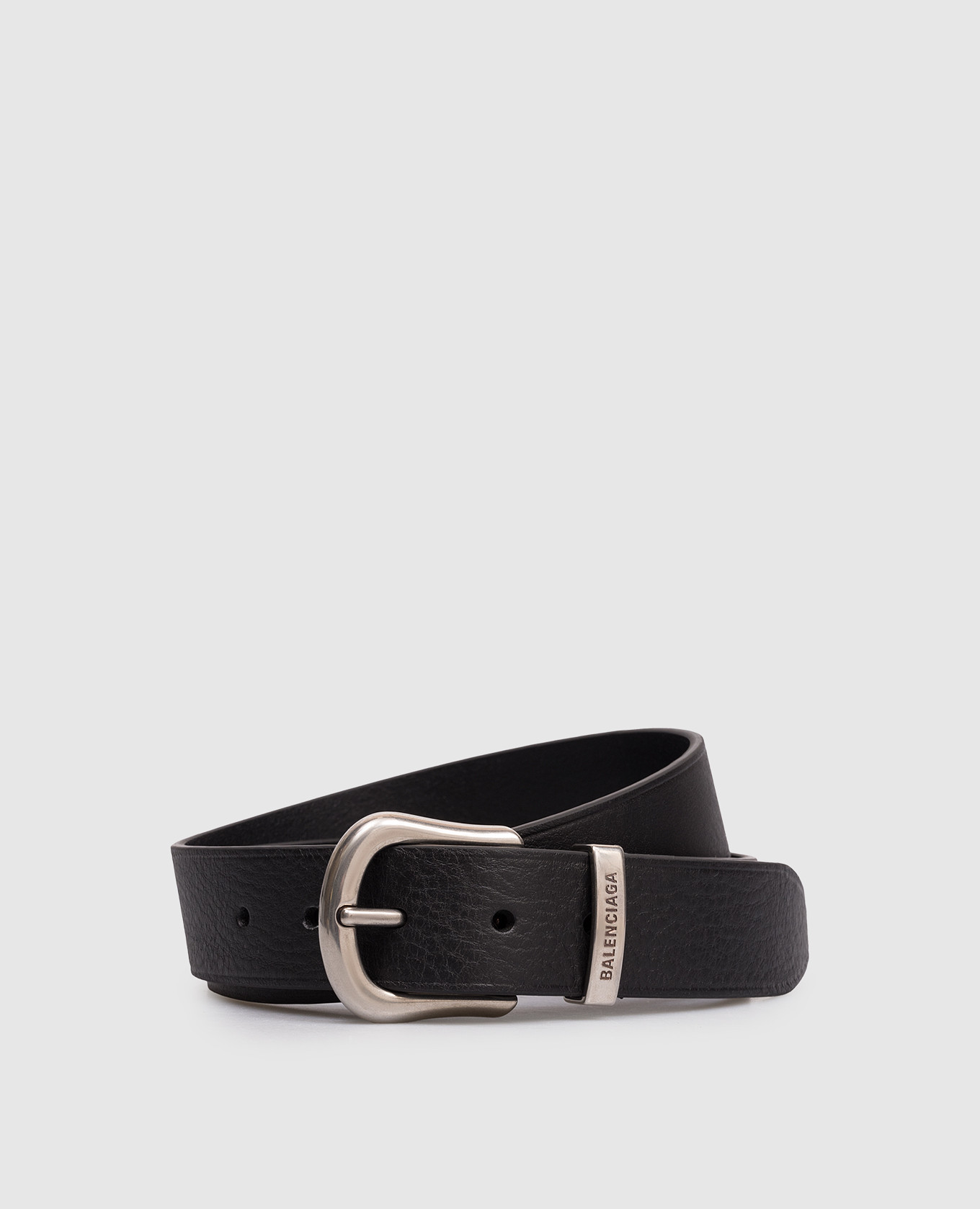 Black leather belt with logo engraving Balenciaga