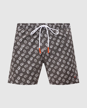 ISAIA Grey swim shorts with branded print COSI19BW278