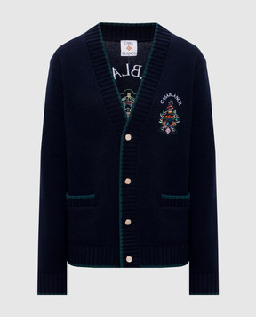 Casablanca Blue wool and cashmere cardigan with embroidery UPF26KW142901